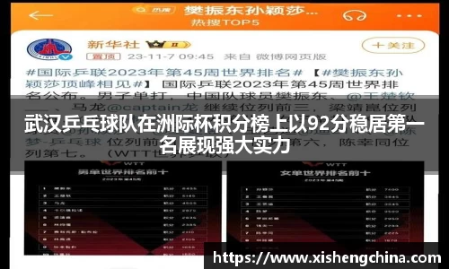 武汉乒乓球队在洲际杯积分榜上以92分稳居第一名展现强大实力